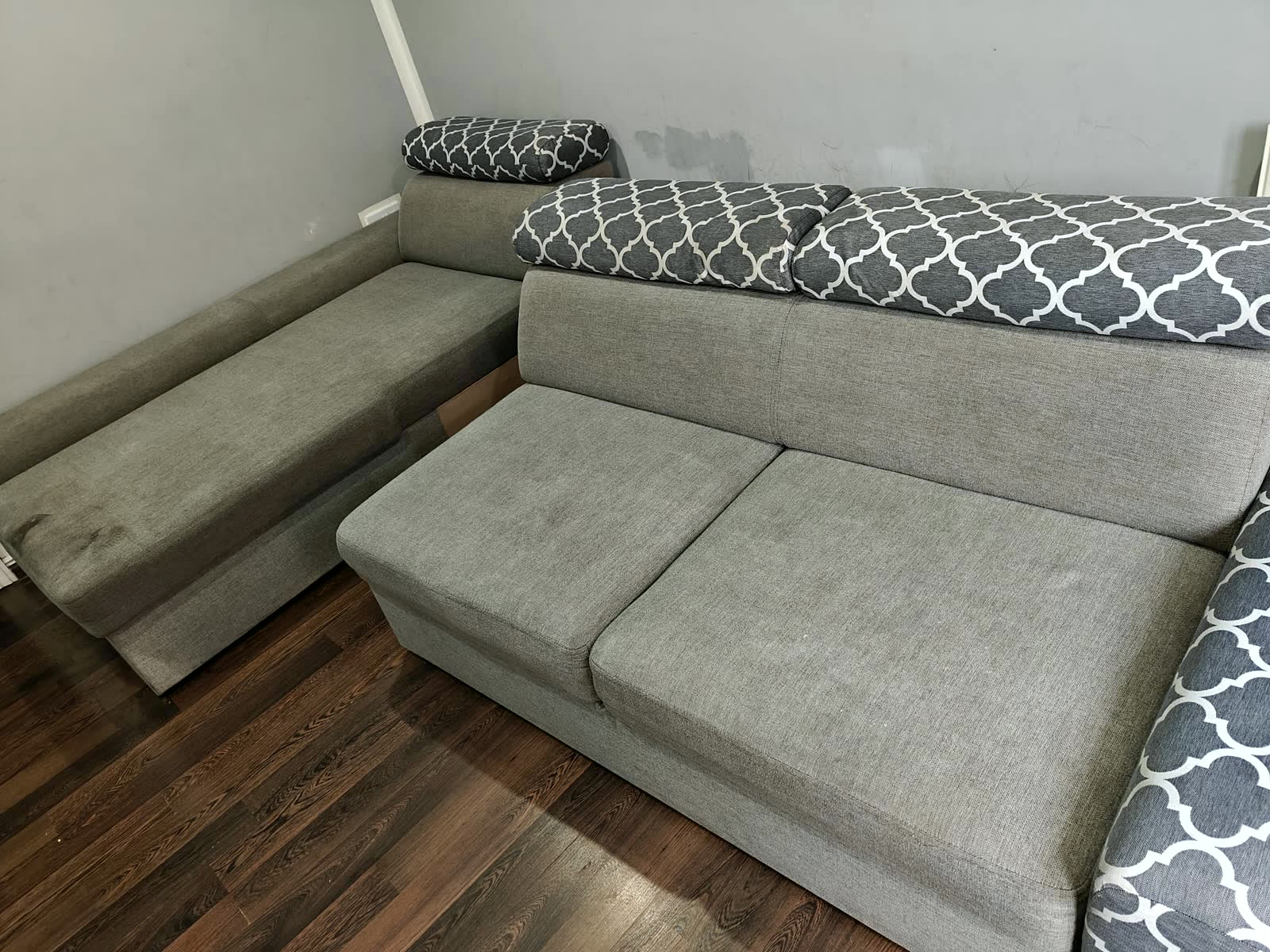 Grey corner sofa after cleaning